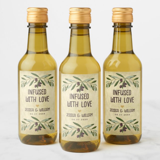 Olive Oil Rustic Wedding Infused with Love Foliage Wine Label (Bottles)