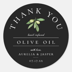 Olive Oil Thank You Favour Black Classic Round Sticker