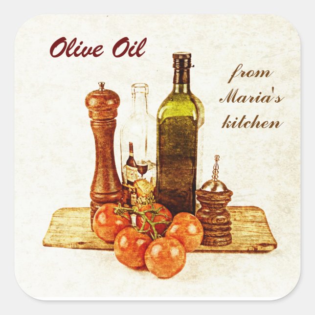 Olive oil - vegetable oil bottles with veggies square sticker (Front)