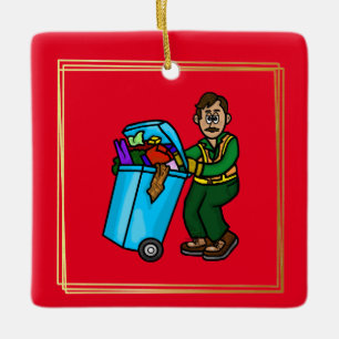 Olive or Tanned Garbage Man Christmas Ornament