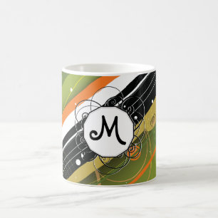 Olive & Orange Modern-Retro Stripes with Monogram Coffee Mug