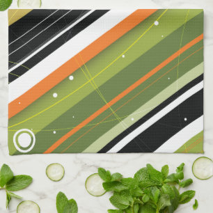 Olive & Orange Modern-Retro Stripes with Monogram Tea Towel