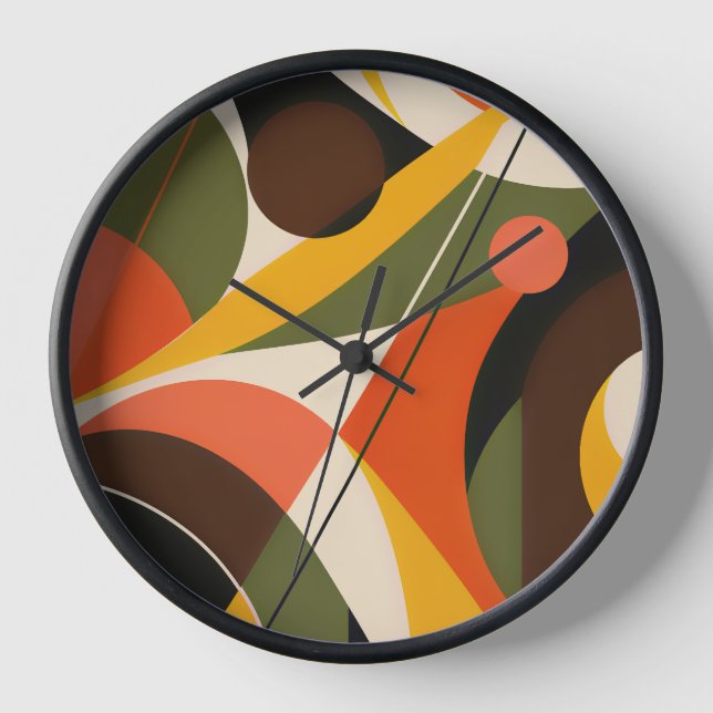 Olive Orange Retro Geometric Abstract Clock (Front)