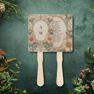Olive & Orange Wedding Vintage Art Nouveau Floral Hand Fan