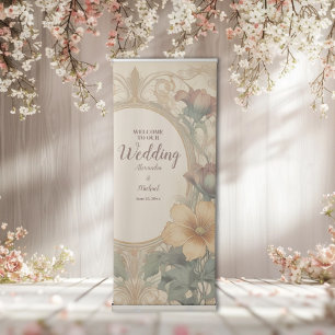 Olive & Orange Wedding Vintage Art Nouveau Floral Retractable Banner