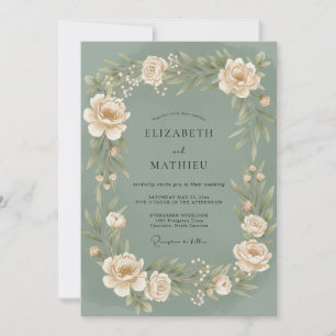 Olive Painted Petal Wedding Invitation