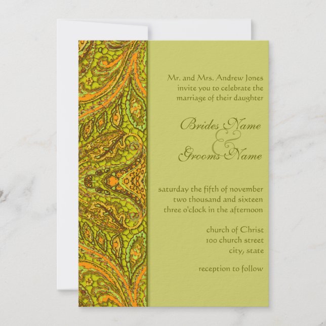 Olive Paisley Damask Wedding Invitations (Front)