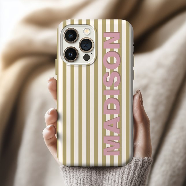 Olive Pastel Stripe Graduation Student Nurse Name iPhone Case (Custom Initial Bold Stripe iPhone case Gift for bachelorette party gift)