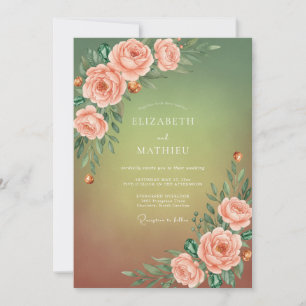Olive Peach Rose Wedding Invitation