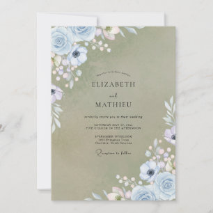 Olive Periwinkle Anemone Wedding Invitation