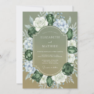 Olive Periwinkle Hydrangea Eucalyptus Wedding Invitation