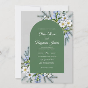 Olive Periwinkle Leafy Wedding Invitation