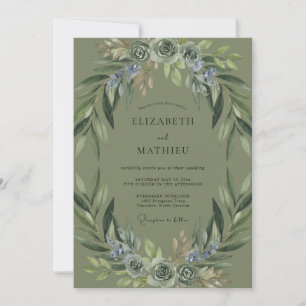 Olive Periwinkle Wreath Wedding Invitation