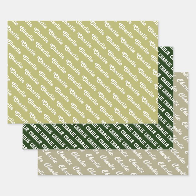 Olive, Pine and Sage green colour shades custom Wrapping Paper Sheet (Set)