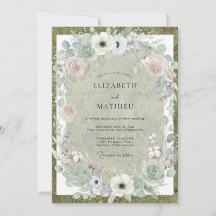 Olive Pink Anemone Wedding Invitation