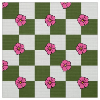 Olive Pink Floral Checkerboard Polyester Fabric