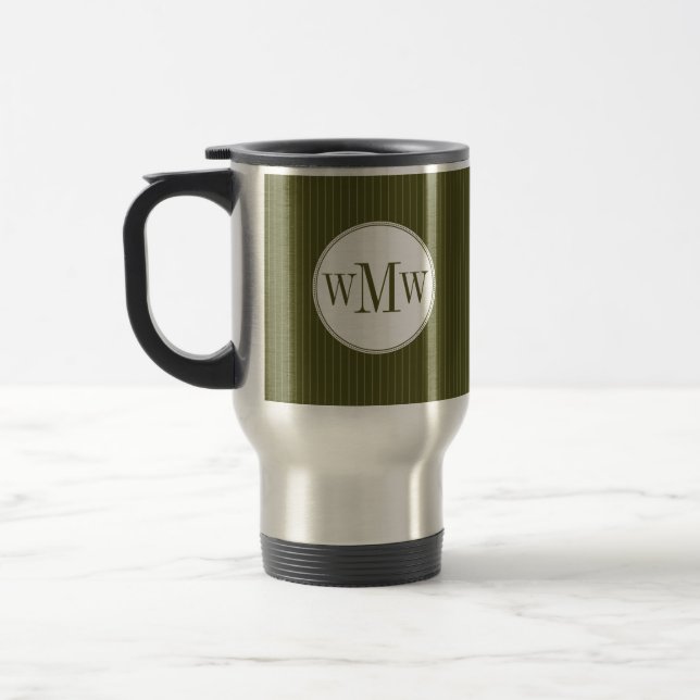 Olive Pinstripe Monogram Mug (Left)