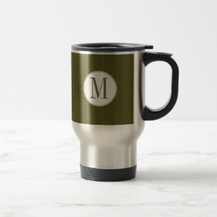 Olive Pinstripe Single Monogram Mug