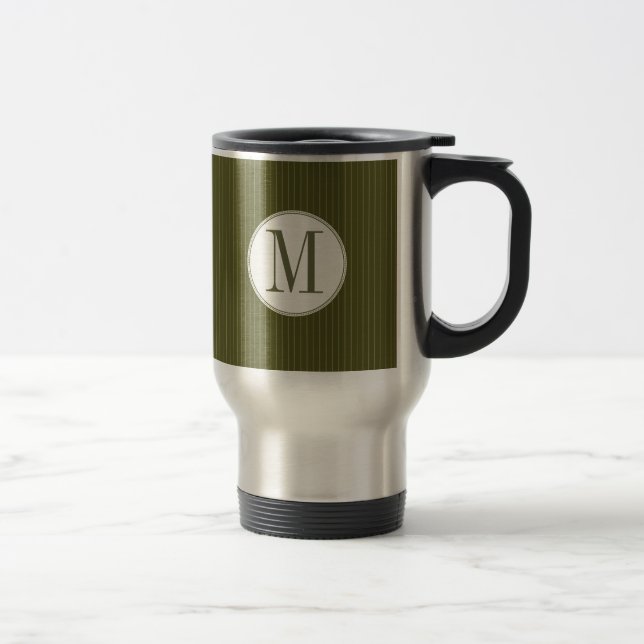 Olive Pinstripe Single Monogram Mug (Right)