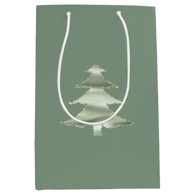 Olive Pistachio Mint Green Christmas Tree Medium Gift Bag (Front)