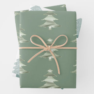 Olive Pistachio Mint Green Christmas Tree Wrapping Paper Sheet