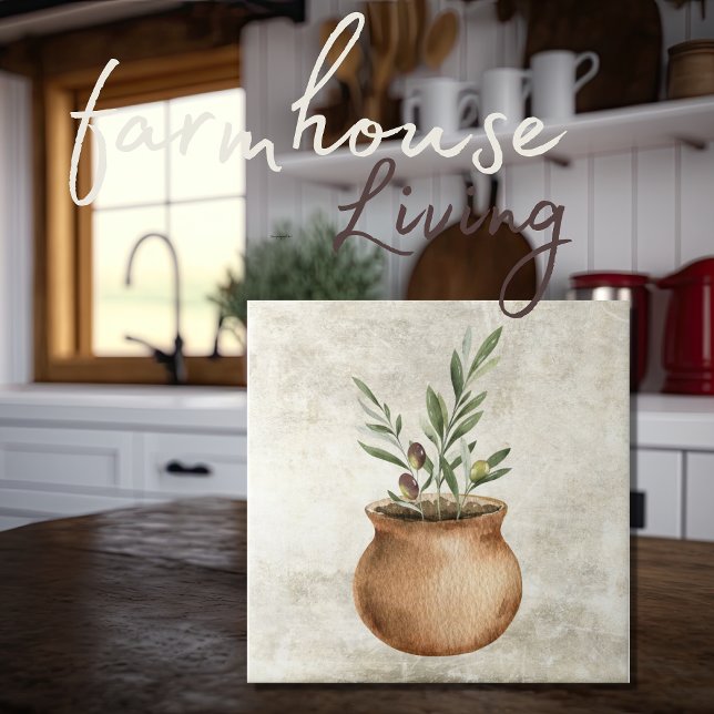 Olive Plant in Rustic Planter Watercolors Tile (Creator Uploaded)