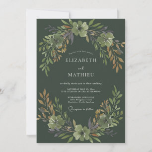 Olive Plum Foliage Sage Wedding Invitation