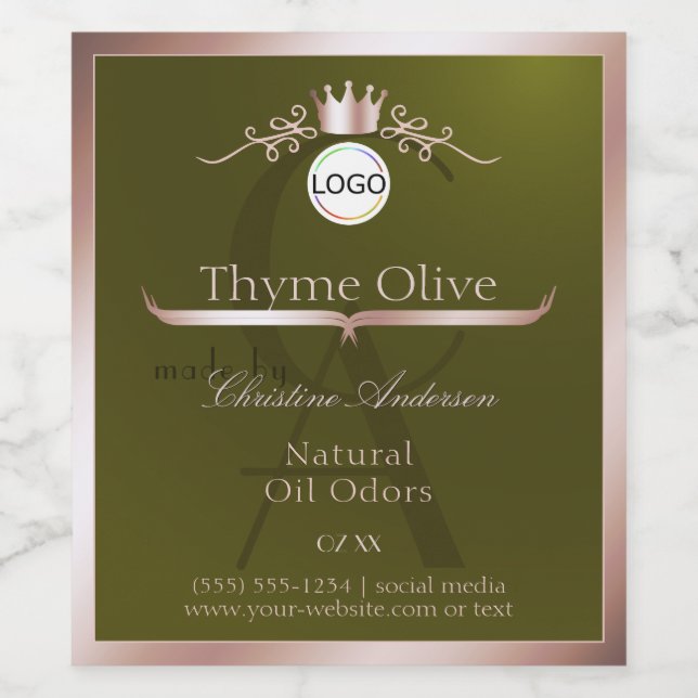 Olive Product Label Rose Gold Frame Logo Monogram (Single Label)