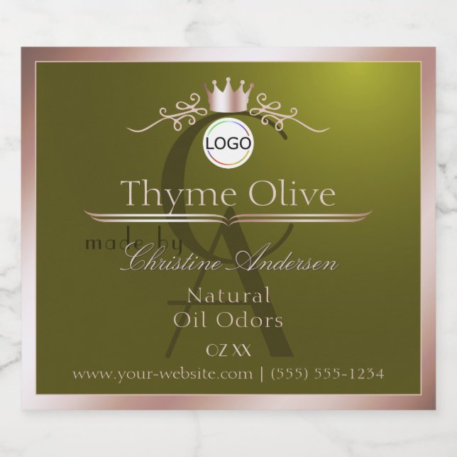 Olive Product Label Rose Gold Frame Logo Monogram (Single Label)