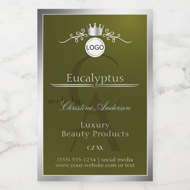 Olive Product Label Silver Frame Logo and Monogram (Single Label)