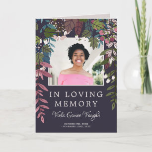 Olive Purple Greenery Photo Funeral Program Invitation