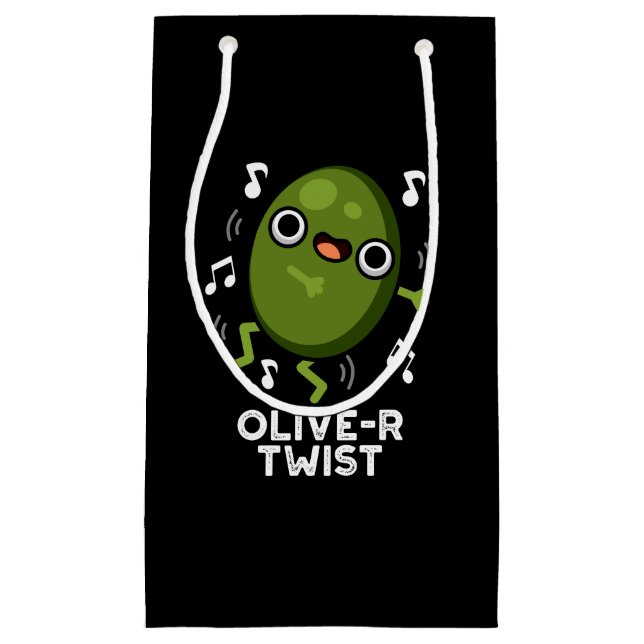 Olive-r Twist Funny Fruit Olive Pun Dark BG Small Gift Bag (Front)