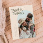 Olive Retro Love & Thanks White Arch Wedding   Thank You Card<br><div class="desc">Vintage and simple wedding thank you card featuring a white arch frame with a text that says "love & thanks" in a retro style font with stars in olive green. The default message on the back is editable. A second square picture can be added on the back of the card....</div>
