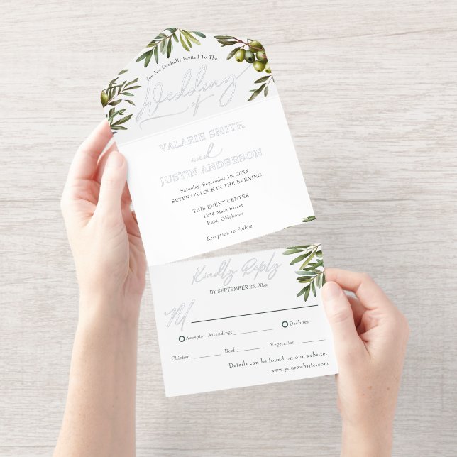 Olive Rustic Wedding All In One Invitation (Tearaway)