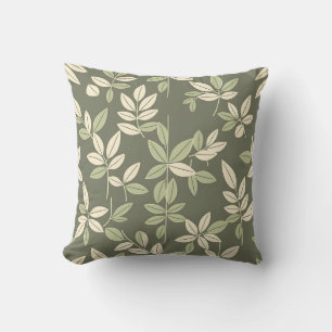 Olive Sage Botanical Leaves Pattern  Cushion