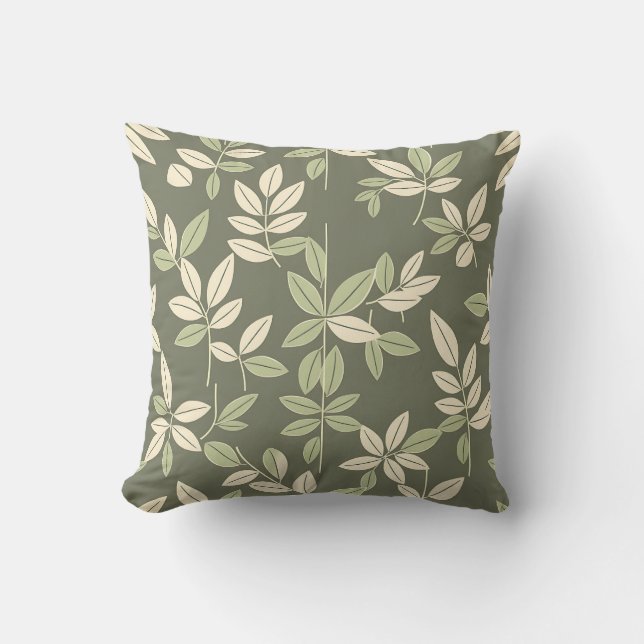 Olive Sage Botanical Leaves Pattern  Cushion (Front)