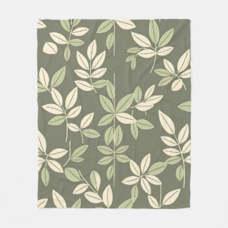 Olive Sage Botanical Leaves Pattern Fleece Blanket