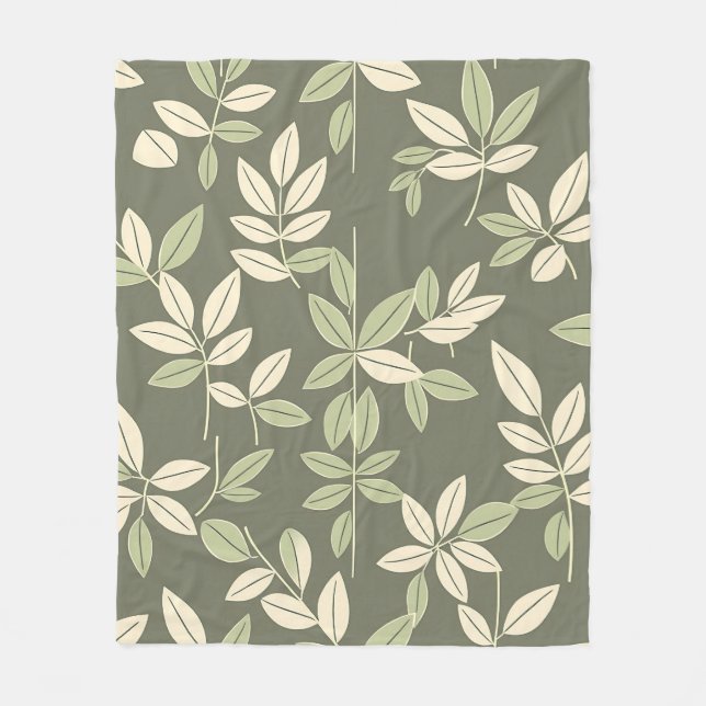 Olive Sage Botanical Leaves Pattern  Fleece Blanket (Front)