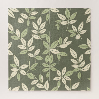 Olive Sage Botanical Leaves Pattern Jigsaw Puzzle