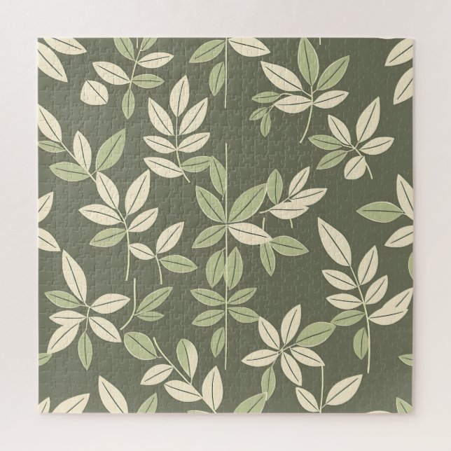 Olive Sage Botanical Leaves Pattern  Jigsaw Puzzle (Vertical)