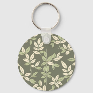 Olive Sage Botanical Leaves Pattern Key Ring
