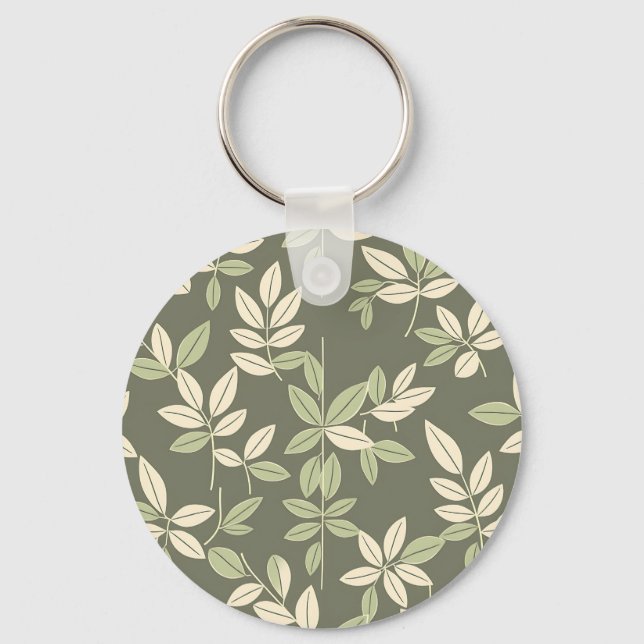 Olive Sage Botanical Leaves Pattern  Key Ring (Front)
