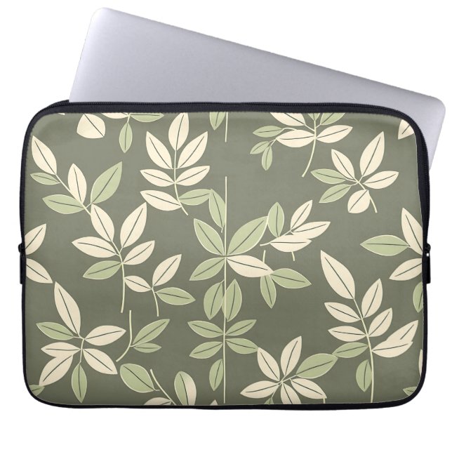 Olive Sage Botanical Leaves Pattern  Laptop Sleeve (Front)