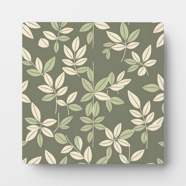 Olive Sage Botanical Leaves Pattern  Plaque (Front)