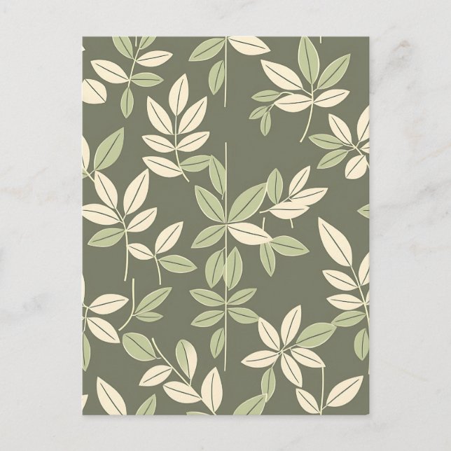 Olive Sage Botanical Leaves Pattern  Postcard (Front)