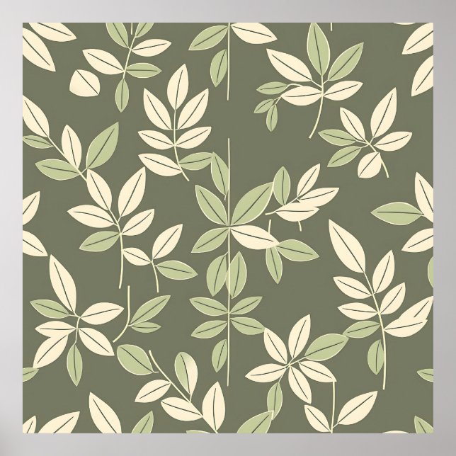 Olive Sage Botanical Leaves Pattern  Poster (Front)