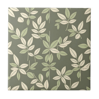 Olive Sage Botanical Leaves Pattern Tile