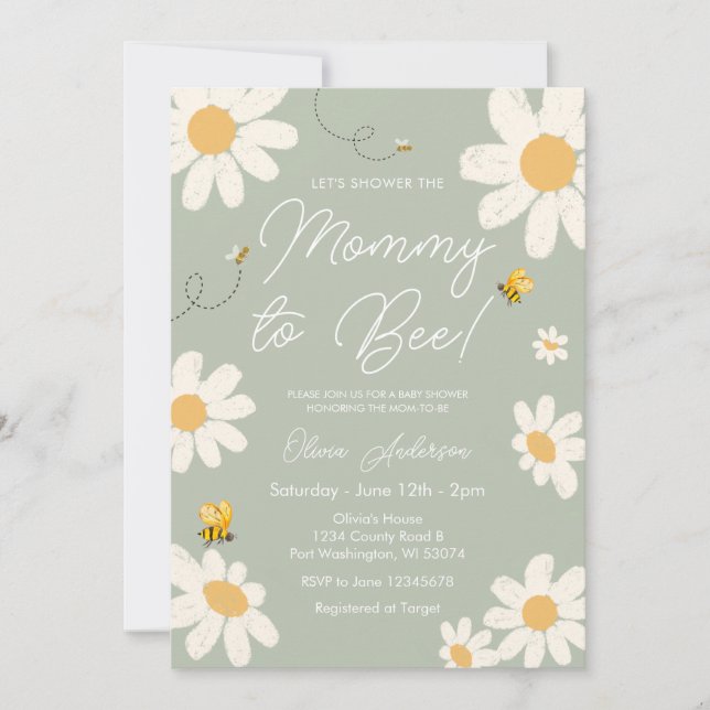 Olive Sage Daisy Retro Mummy to Bee Baby Shower  Invitation (Front)