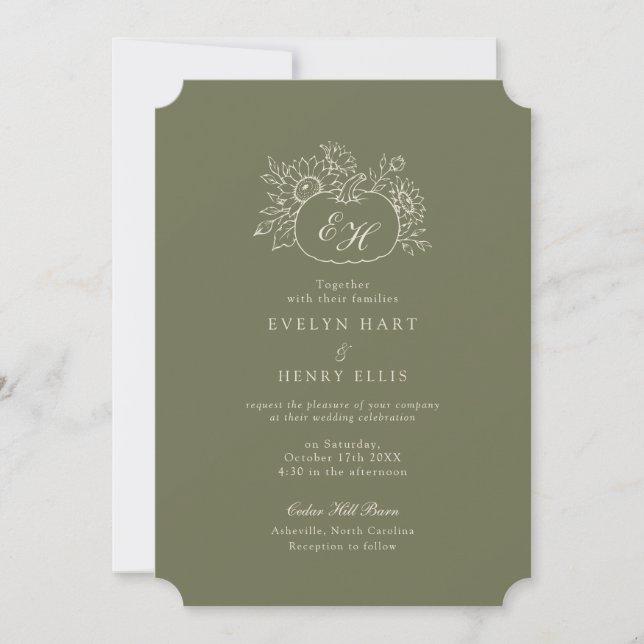 Olive Sage Fall Botanical Wedding Invitation (Front)