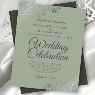 Olive & Sage Frilly BUDGET Wedding Invitation